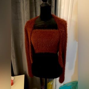 Zara two piece crop top with cardigan Burgundy Red S/ USED